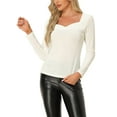 thumbnail image 1 of INSPIRAR CHIC Tops de terciopelo para mujer con escote corazón, elegante camiseta de manga larga M blanca, 1 of 6