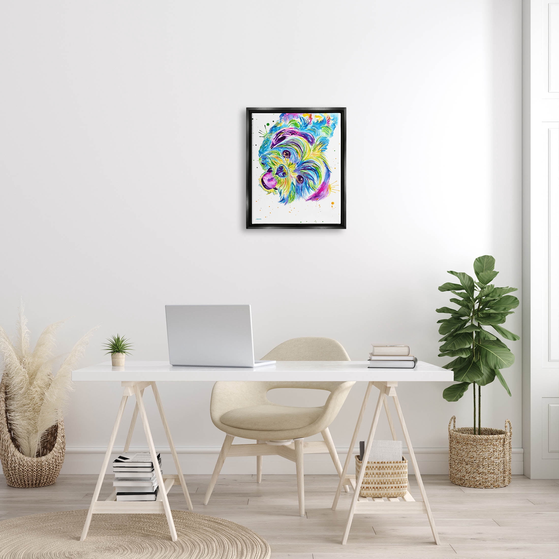 Fun Vivid Shih Tzu Puppy Animals & Insects Graphic Art Jet Black Framed Art Print Wall Art