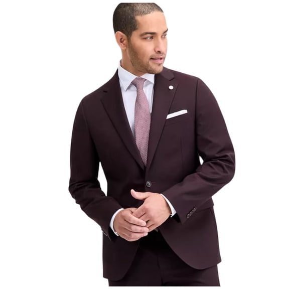 Ted Baker Mens Modern fit Wool Suit Jacket Blazer 46 L Burgundy Red Solid