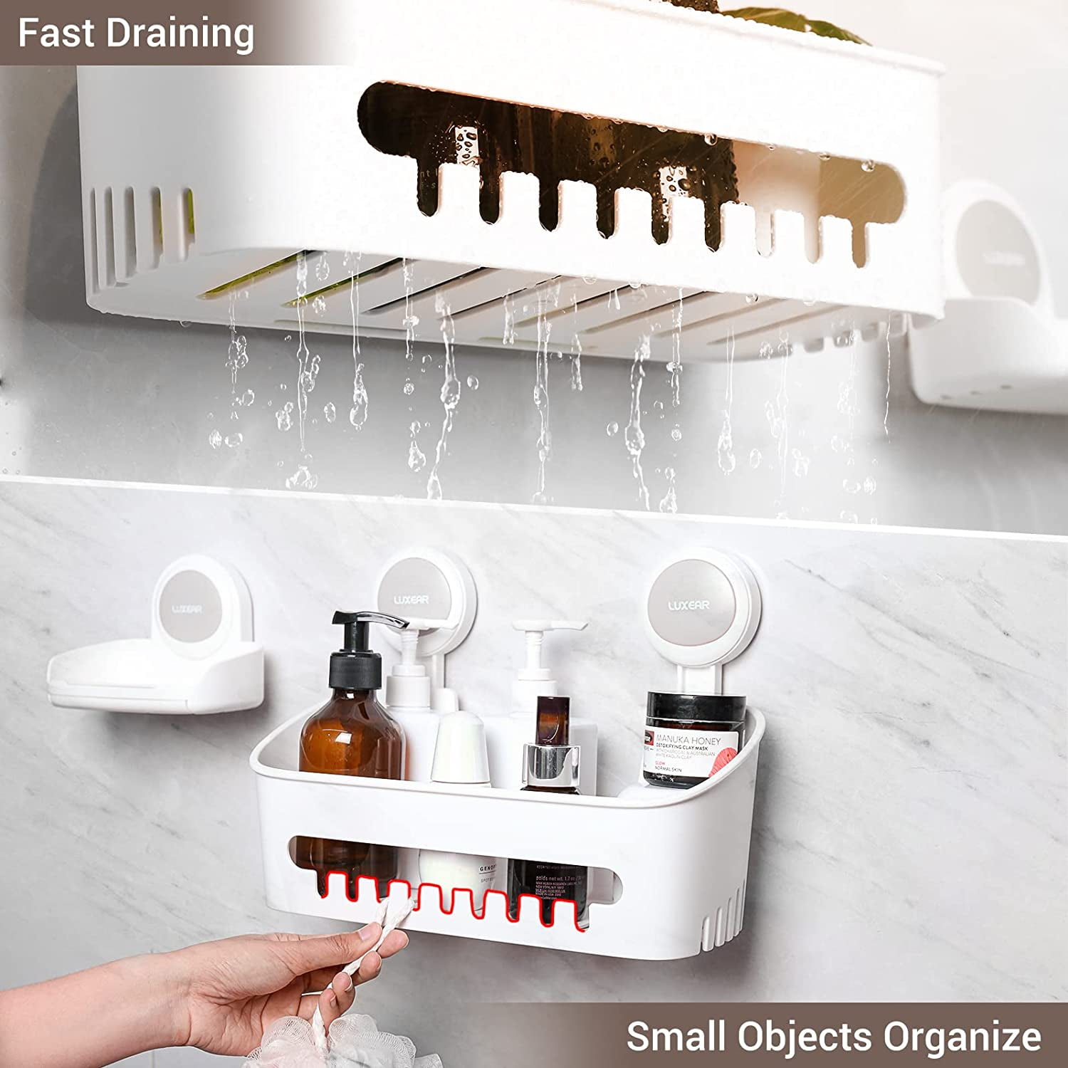  LUXEAR Shower Caddy Suction Cup NO-Drilling Removable Shower  Shelf Powerful Heavy Duty Hold up to 22lbs with pack suction shower hooks  replacement hooks : Home & Kitchen