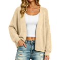 thumbnail image 3 of VISALY Lightweight Knit Cardigans Sweater for Women Chunky Waffle Knit Cardigans Open Front V Neck Oversized Bubble Long Sleeve Cropped Loose Knit Sweater Jacket Plus Sized Casual Fall Coat Beige A, 3 of 6
