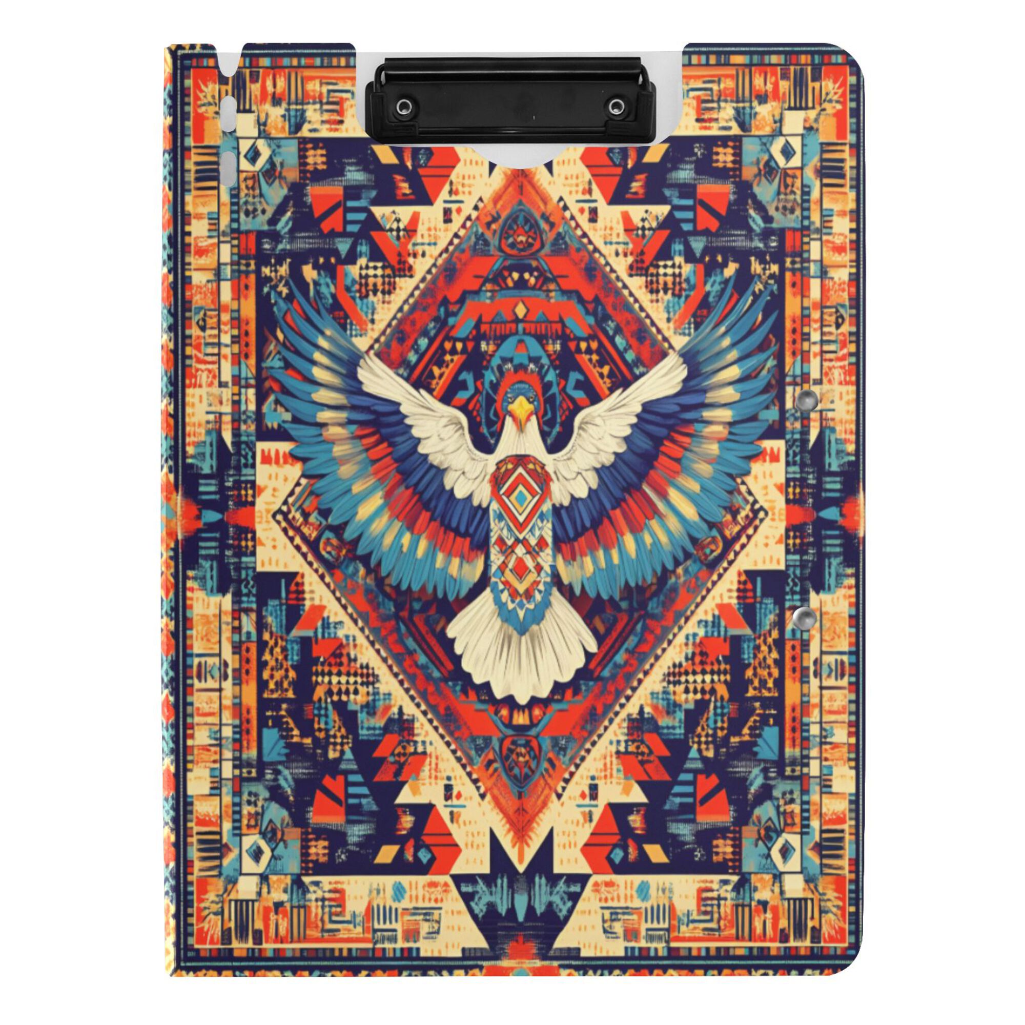 FORMRS A4 Clipboard Folder with Pen Holder Horizontal Foldable School Office Binder, Beige Geometric Eagle
