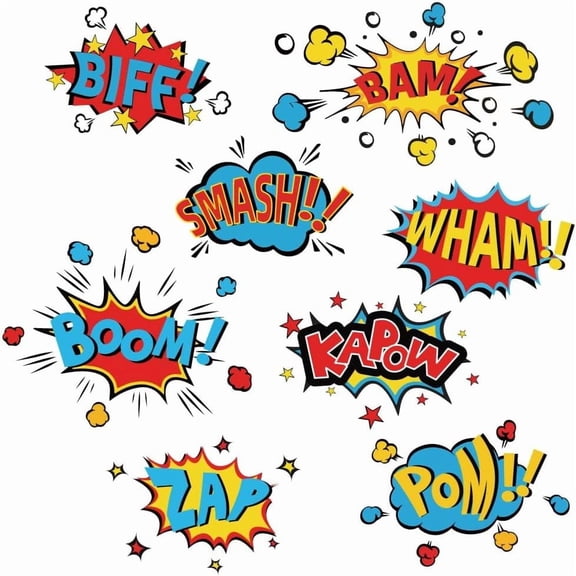Superhero Comic Book Word Wall Stickers Biff Kapow Boom Smash Wham Text Decal Wall Art for Themed Room DecorMixed Color