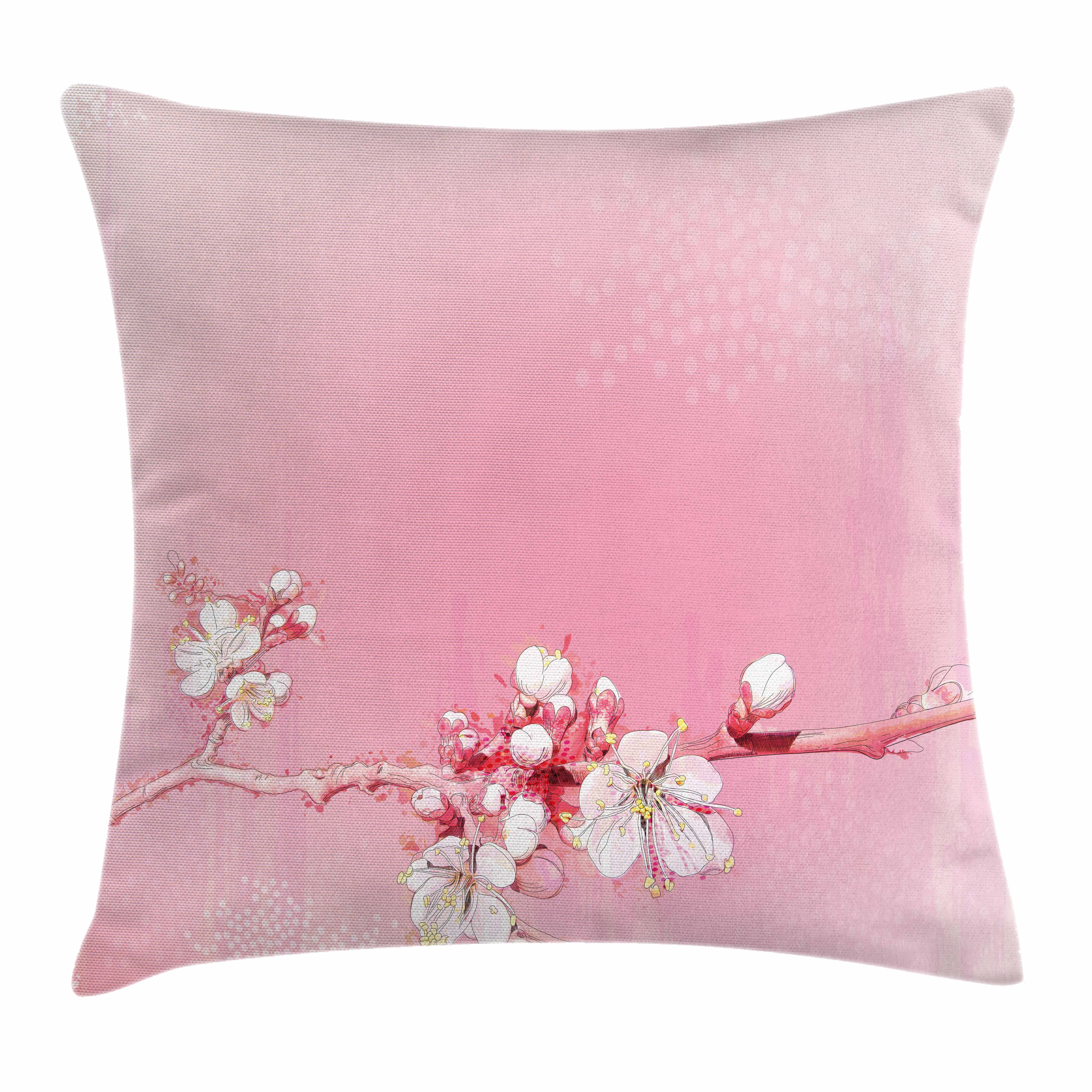 Peach Throw Pillow Cushion Cover, Japanese Inspired Cherry Blossom