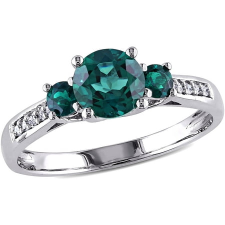 Tangelo 1 Carat T.G.W. Created Emerald and Diamond-Accent 10kt White Gold Three-Stone Ring