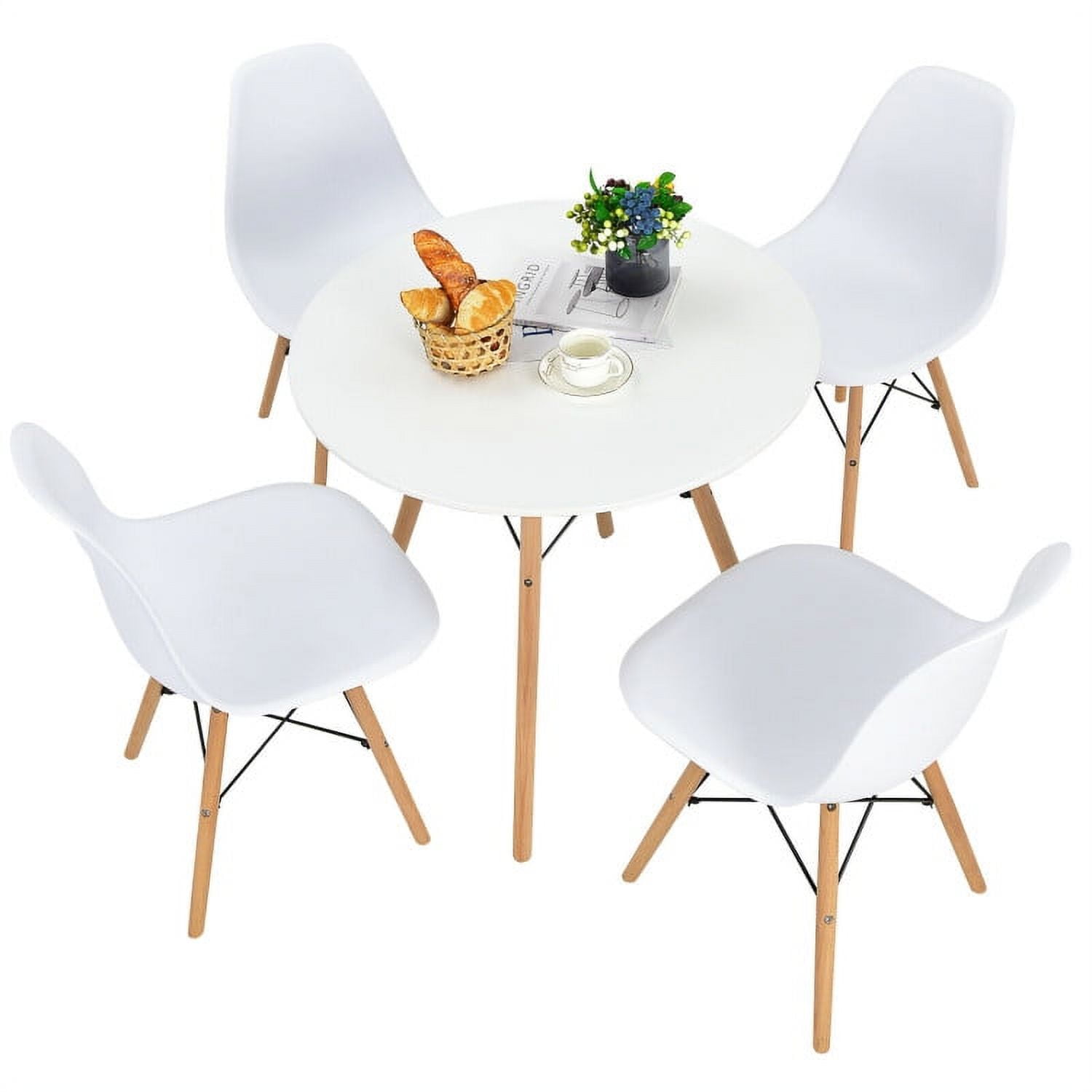 Finihen Dining Set, Dining Table Set, 5 Pieces Table Set With Solid Wood Leg for Dining Room, for Home, Restaurant, White Finihen Dining Set, Dining Table Set, 5 Pieces Table Set With Solid Wood Leg for Dining Room, for Home, Restaurant, White