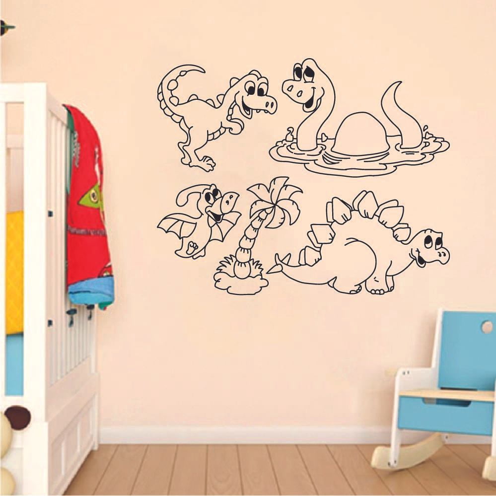 Happy Baby Dino Dinosaur Trex T-Rex Wall Sticker Art Decal for Girls Boys Kids Room Bedroom Nursery Kindergarten Garage House Fun Home Decor Stickers Wall Art Vinyl Decoration Size (27x30 inch)