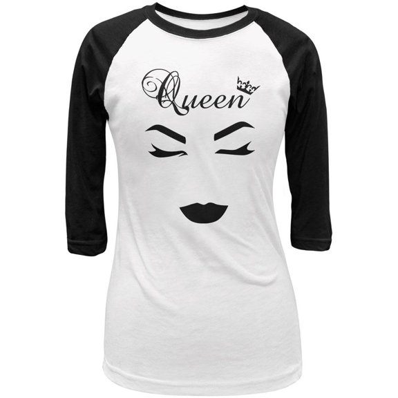 Makeup Queen Minimalist Art Juniors 3/4 Sleeve Raglan T Shirt White-Black SM