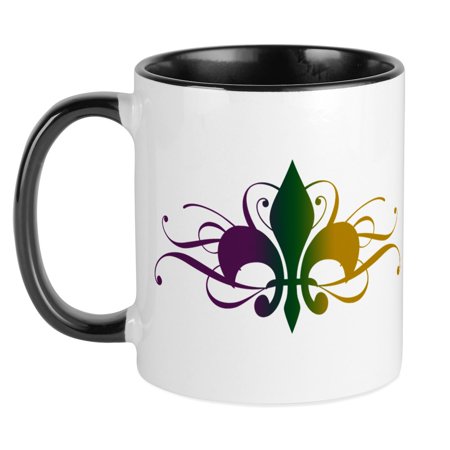 

CafePress - Purple Green Yellow Swirl Fleur De Lis Mug - Ceramic Coffee Tea Novelty Mug Cup 11 oz