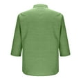 thumbnail image 4 of WTOBBY Men's 3/4 Sleeve Shirt Stand Collar Casual Loose Fit Pocket Breathable Solid Color Summer Resort Wear Button Front Lightweight Travel Top,Light Green XL, 4 of 4