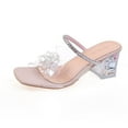 thumbnail image 3 of Xfvqtps Slide Sandals Women Clear Chunky Block Mid Heels Crystal Transparent Straps Rhinestone Sparkling Open Toe Non Slip Breathable Summer Beach Sandals Pink, 3 of 8