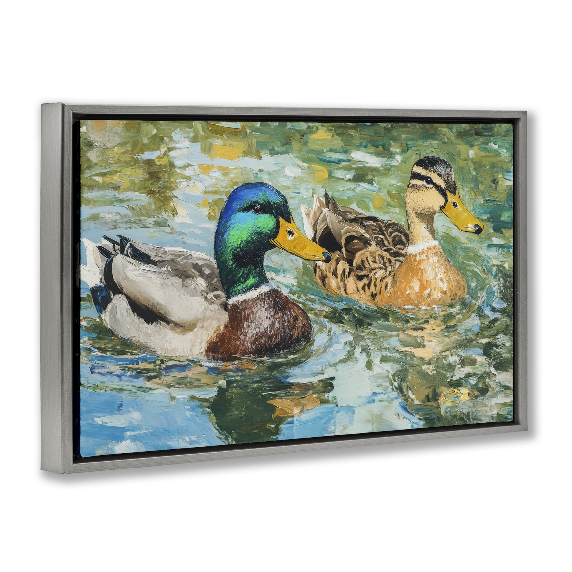 Stupell Industries Ducks Out For A Swim Gray Framed Floater Canvas Wall Art, design by Petal Prints Design