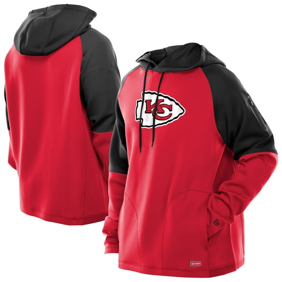 Men's New Era Red Kansas City Chiefs Combine Authentic Color Block Raglan Pullover Hoodie