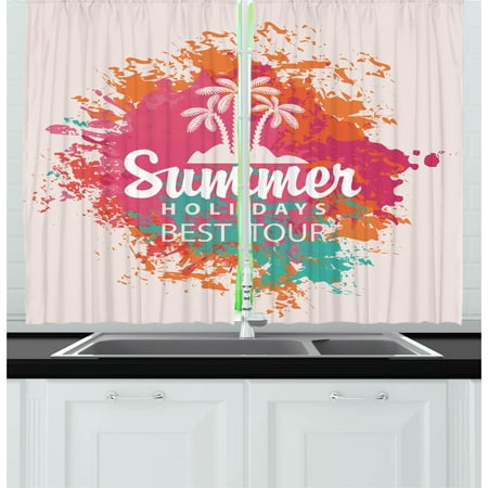 Quote Curtains 2 Panels Set, Summer Holidays Best Tour Lettering with Palm Tree Island Rainbow Colored Image Print, Window Drapes for Living Room Bedroom, 55W X 39L Inches, Multicolor, by (Best Image Editor For Windows)