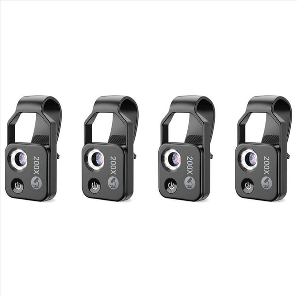 4piezas Accesorio de Microscopio para TeléFono Celular 200X con Microscopio de Ventana, Mini Microscopio Digital PortáTil con Luz LED / Clip Universal