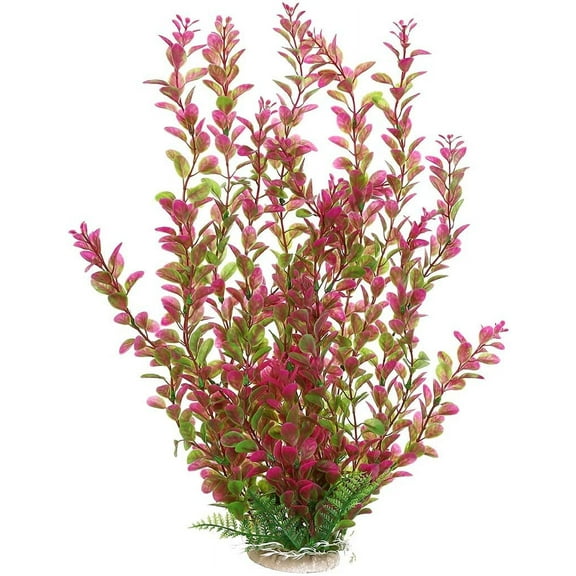 17" Plastic Water Plant for Aquarium Fish Tank Ornament, Rhodo Red