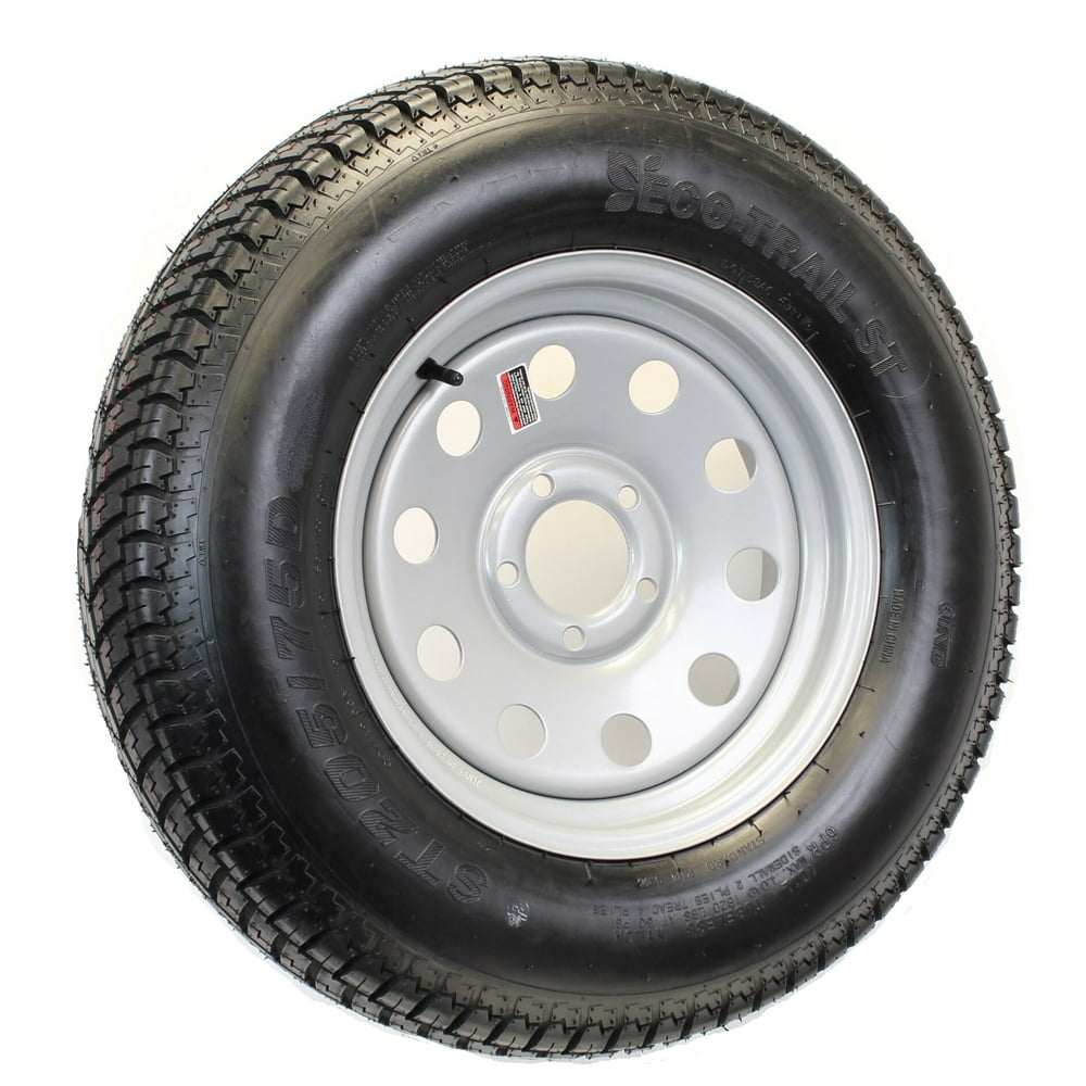 Trailer Tire On Rim ST205/75D14 14 in. Load C 5 Lug Silver Modular