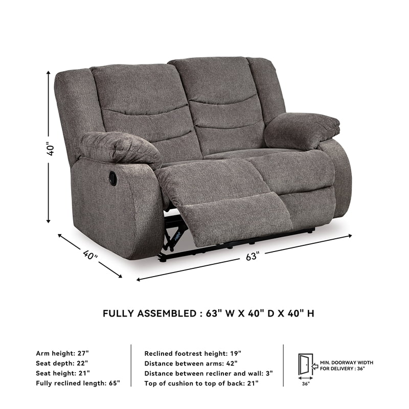 Signature Design by Ashley Tulen Reclining Loveseat in Gray