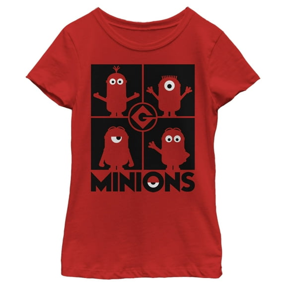 Girl's Despicable Me Minions Silhouette Grid Graphic Tee Red Small