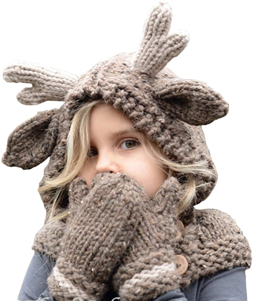 JXClothing Winter Children Knitted Hat Scarf Pocket Kids Woolen Coif Unicorn Beanie…
