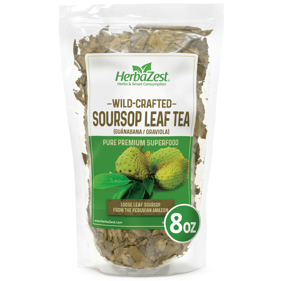 HerbaZest Soursop Leaf Tea | 8 oz | Premium Wild-Crafted Loose Leaves | Hoja de Guanábana / Graviola | Functional Teas