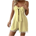 thumbnail image 6 of Mqqzkk Womens Summer Short Rompers Cute Loose Tie Front Jumpsuit Casual V Neck Wide Leg Hem Tassl Beach Overalls, 6 of 9