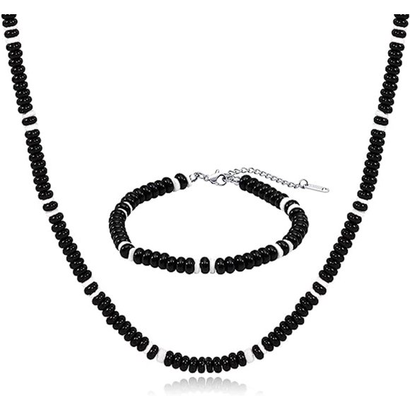 ORUYROP Puka Shell Necklace for Men Surfer Necklace and Bracelet Set Seashell Beads Choker Necklace Summer Beach Jewelry Set