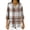 Brown, variant on Women's Oversized Buffalo Plaid Button Shirts Boxy Ruffle Trim 3/4 Sleeve Gingham V Neck Casual Loose Blouse