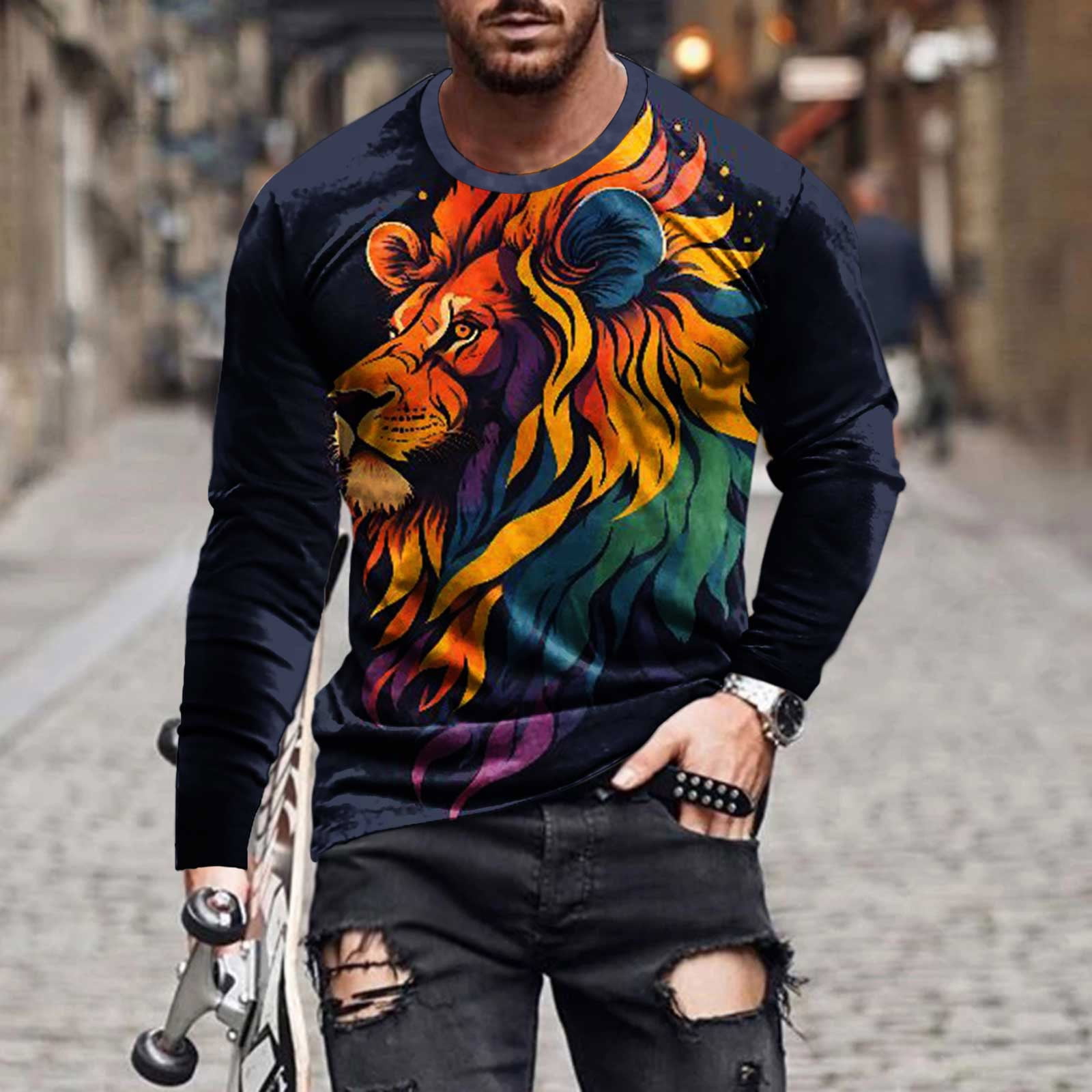 Meichang Long Sleeve T Shirt Men Soft,Men's Graphic Tees Casual 3D