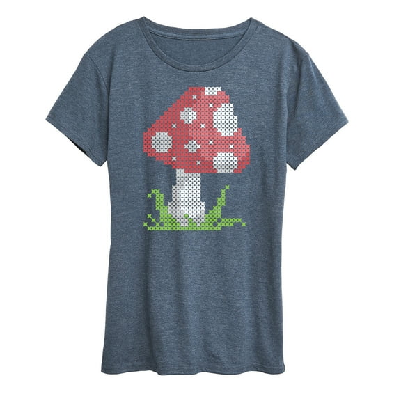 Instant Message - Cross Stitch Mushroom - Women's Short Sleeve Graphic T-Shirt