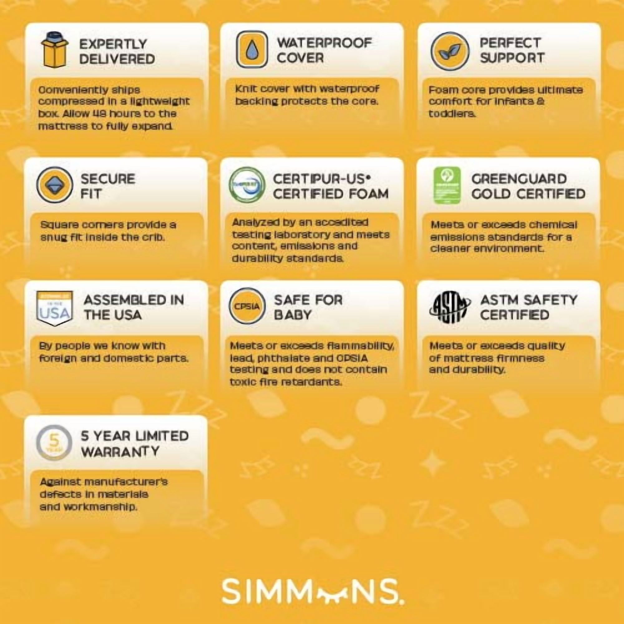 Simmons Kids Radiant Sky Dual Sided Baby Crib Mattress and Toddler Mattress, Waterproof, GREENGUARD Gold and CertiPUR-US Certified, Firm Plant-Based Foam, 5 Year Warranty, Made in USA