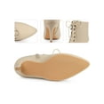thumbnail image 2 of BLISSFUL STEP Pointy Toe Zip Lace Up Stiletto Heel Ankle Boots for Women Beige 7, 2 of 3