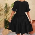 thumbnail image 5 of RYDCOT Summer Casual Dresses for Women 2024 Short Sleeve V-Neck Jacquard Waistband Dress Ladies Dresses for Church Women's Clothing Sale Black, 5 of 9