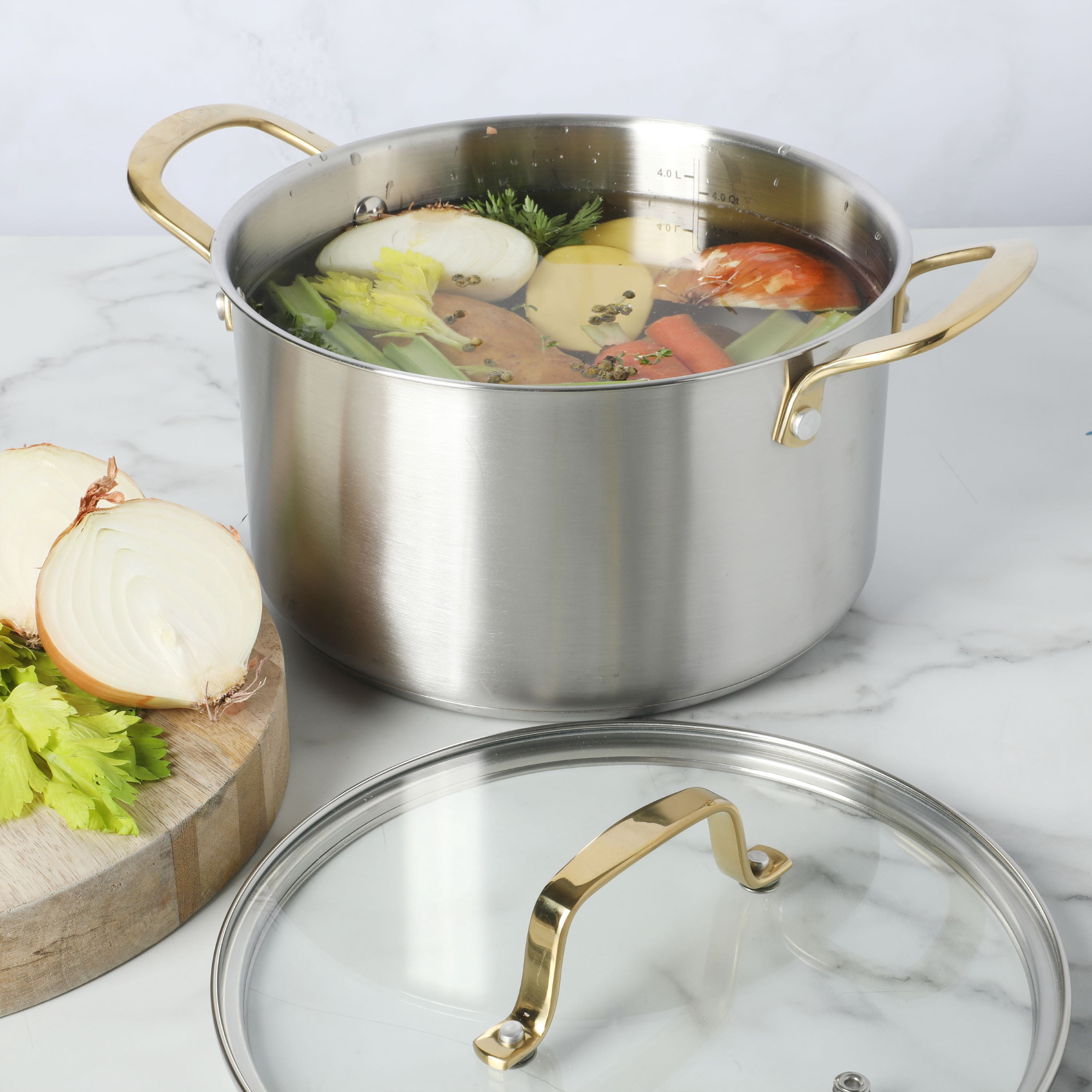 Martha Stewart 5-Quart Stainless Steel Dutch Oven with Tempered Glass Lid