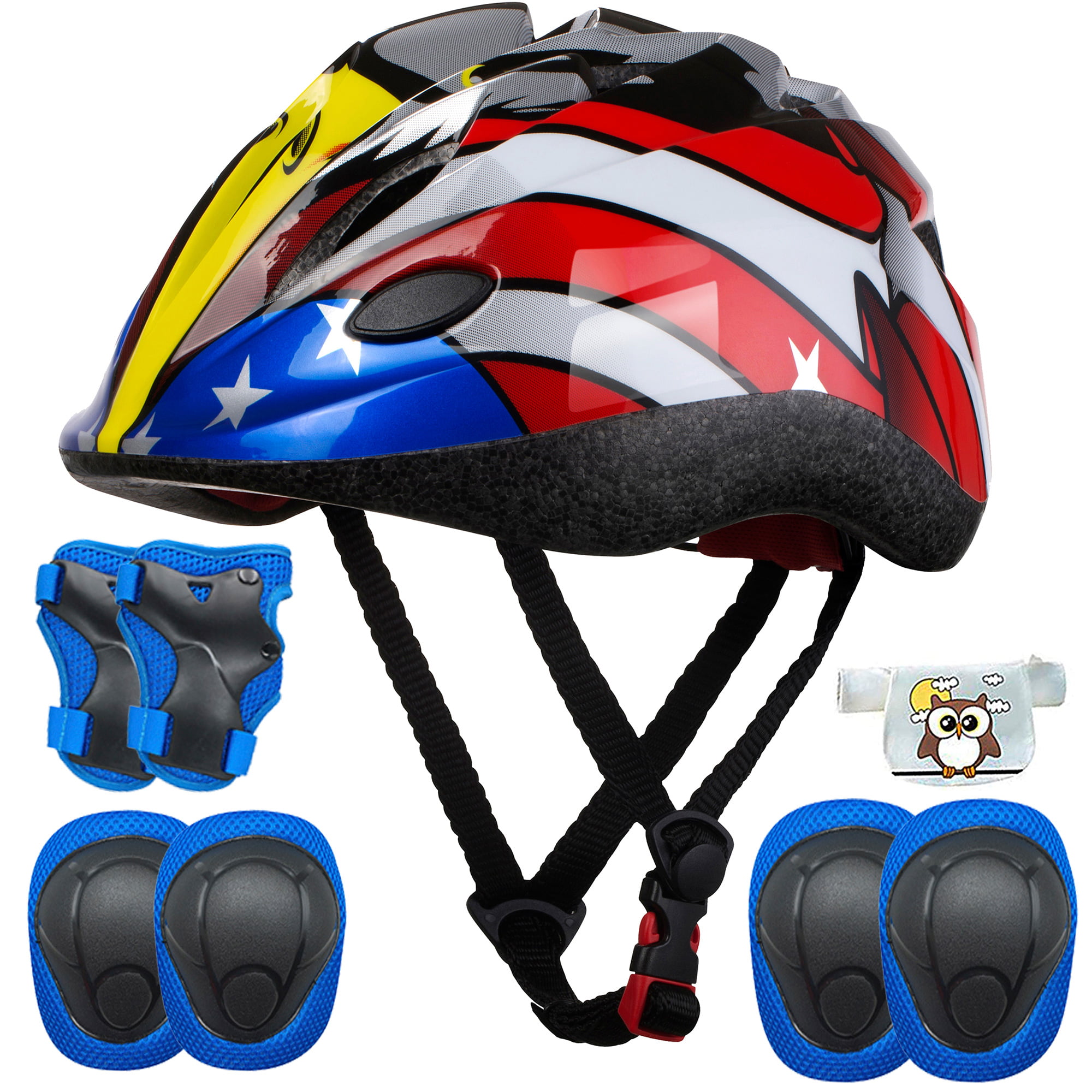 Knee Pads+Elbow Pads+Wrist Pads+ Helmet Adjustable Helmets for Kids UAAO Kids Protective Gear Set,Roller Skating Skateboard BMX Scooter Cycling Protective Gear Pads 