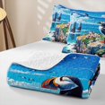thumbnail image 4 of Castle Fairy Bright Anime Cliff Puffin Scene Quilt Full,Wild Flower Sea Stack Rock Print Full Bedspread Sets,Sky Pink, 4 of 7