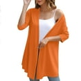 thumbnail image 1 of Womens Open Front Long Cardigans 3/4 Sleeve Flowy Lightweight Cardigan Tops Draped Ruffle Soft Outwear Blouse Orange, S, 1 of 7