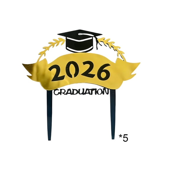 2026 Graduation Acrylic Cake Toppers 6 Pack for Campus Party Cake & Dessert Table Decor, Mirror Texture Bachelor Cap Design for Youngster Celebration, Commemorative Cake Insert for Graduation Gift