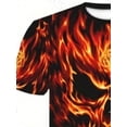 thumbnail image 4 of Men's Skull Flame T-Shirt - Black with Bright Orange/Yellow Gothic Print, Short Sleeve Round Neck Casual Streetwear, Machine Washable Regular Fit Urban Fashion Shirt Suitable for Men, 4 of 6