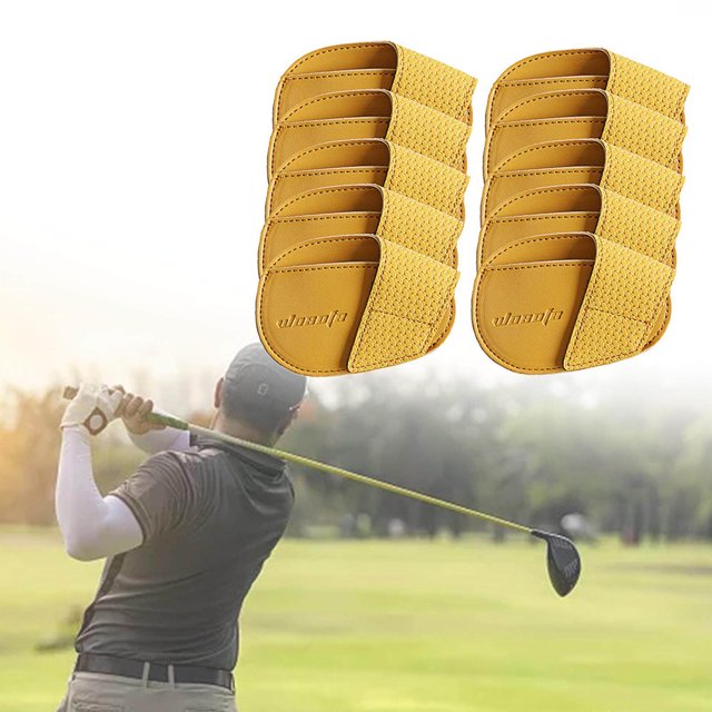 pitrice Golf Head Covers PU Portable Protector for Athlete Travel Golf Training Yellow Large