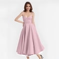 thumbnail image 2 of Wdgfv Womens Corset Dress Spaghetti Strap Bustier Midi Dresses Vintage Party Dress Flowy Pleated Hem Low Cut Prom Dresses Pink XL, 2 of 5