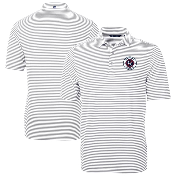 Men's-Cutter & Buck  Gray New England Revolution Big & Tall Virtue Eco Pique Stripe Recycled Polo