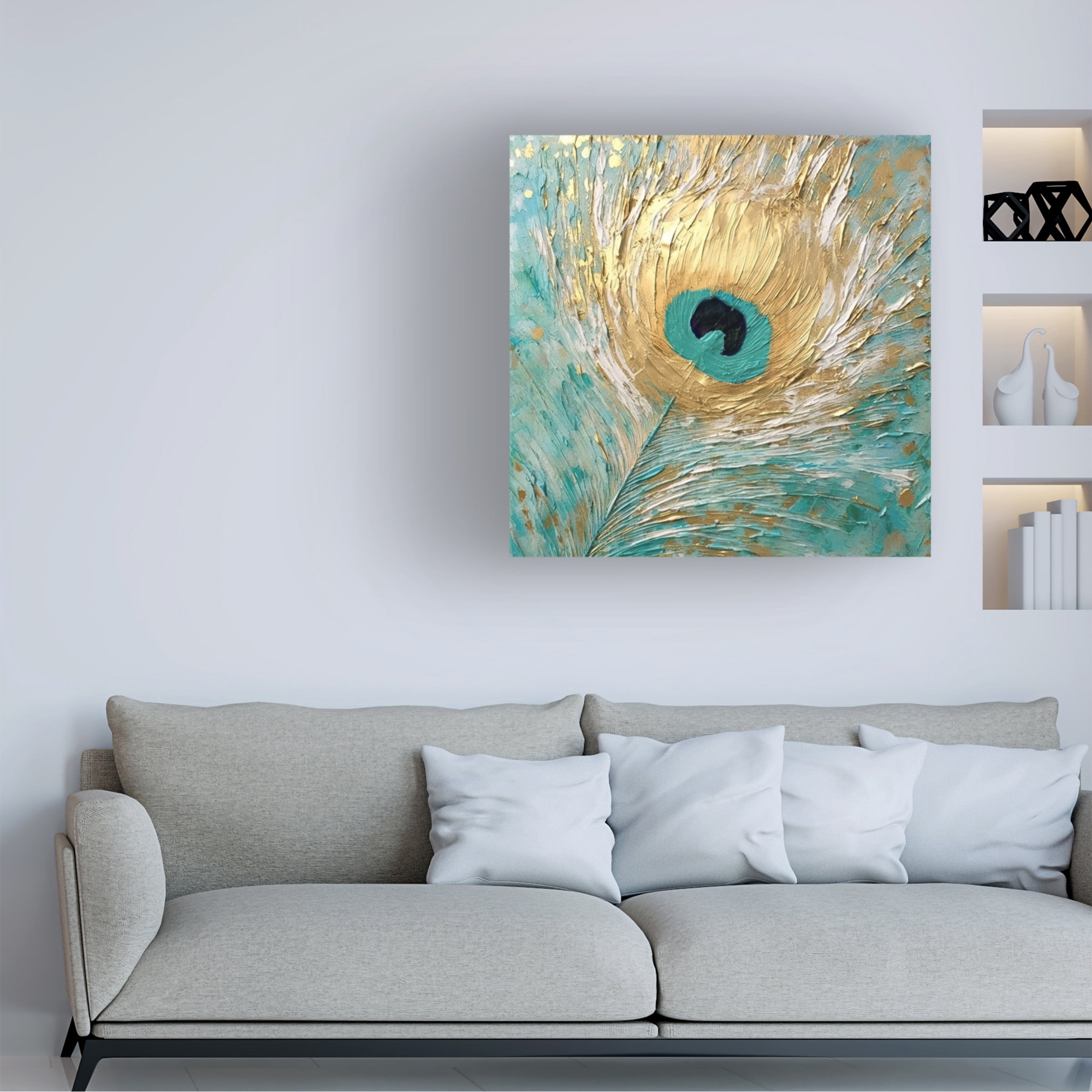 Canvas Wall Art - Sasha 'Peacock Impasto I' Wall Art for Living Room, Bedroom, or Office DÃ©cor by Trademark Fine Art - 24 x 24 Inches