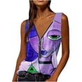 thumbnail image 1 of DPTALR Hauts à Fermeture Éclair Col en V pour Femmes T-Shirt Imprimé Décontracté Sans Manches Blouse Gilet, 1 of 5