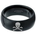 thumbnail image 2 of Tungsten Skull and Cross Bone Heart Emoji Eyes Band Ring 8mm Men Women Comfort Fit Black Dome Polished, 2 of 4