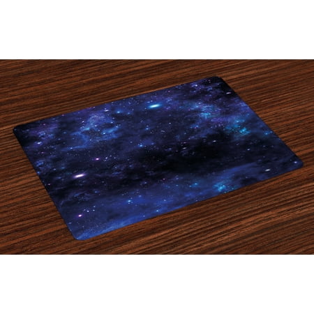 

Sky Placemats Set of 4 Abstract Astronomy Themed Nebula Illustration with Stars Science Inspired Universe Washable Fabric Place Mats for Dining Room Kitchen Table Decor Pink Blue Black by Ambesonne