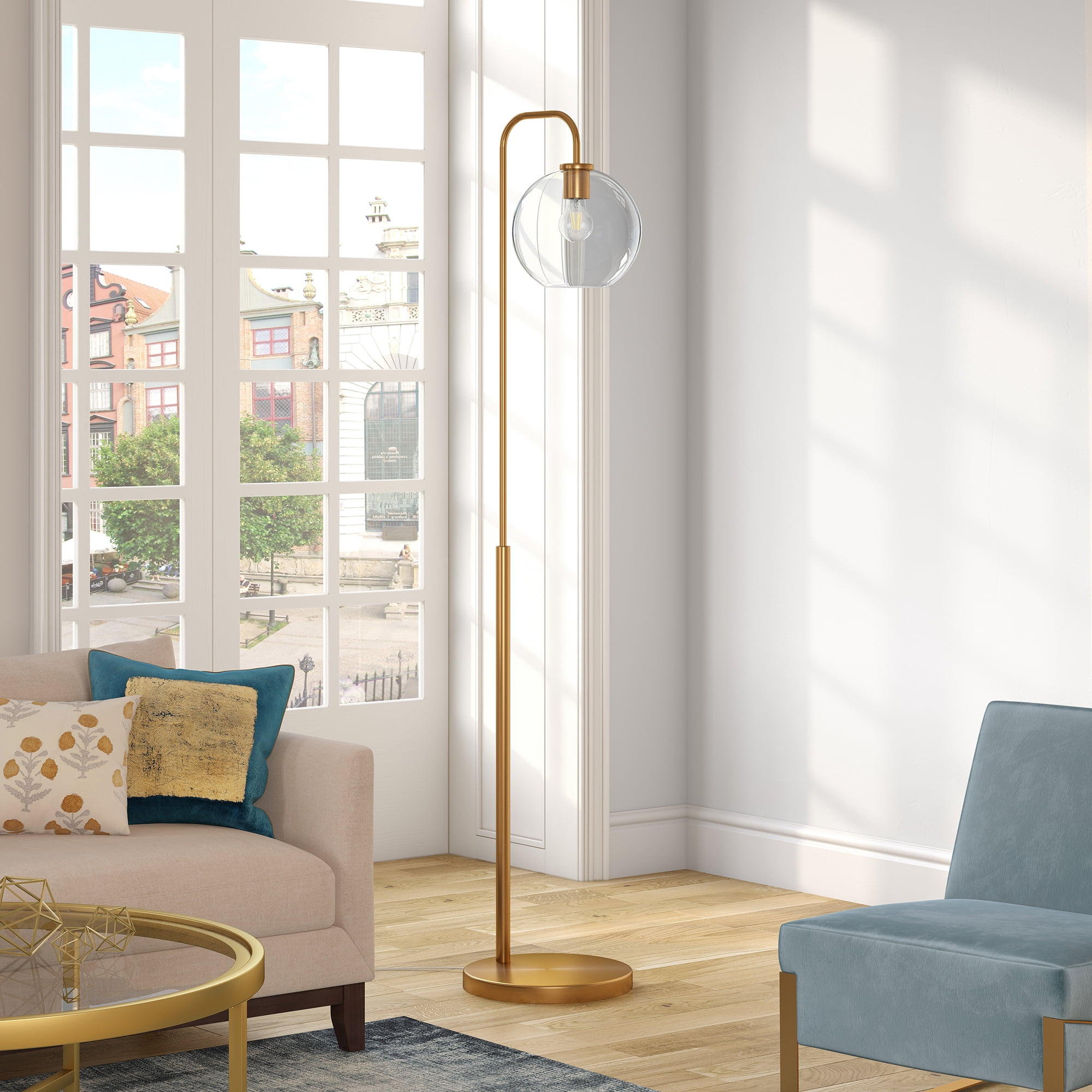 Evelyn&Zoe Modern Metal Arc Floor Lamp with Clear Glass Shade
