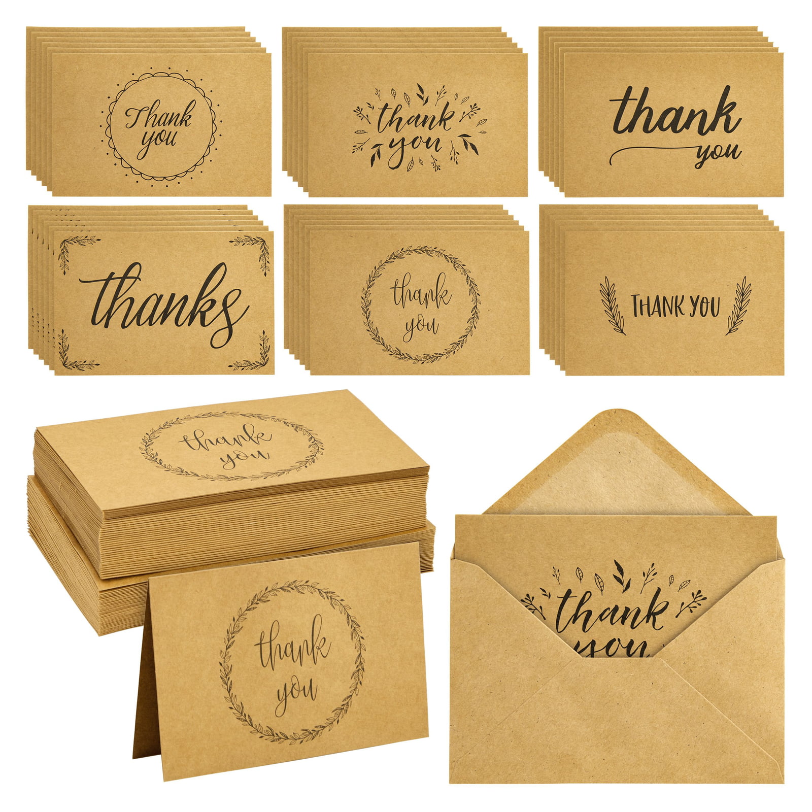 Details about   1Box|120 Pcs Thank You Cards Notes with Envelopes Kraft Brown Design 