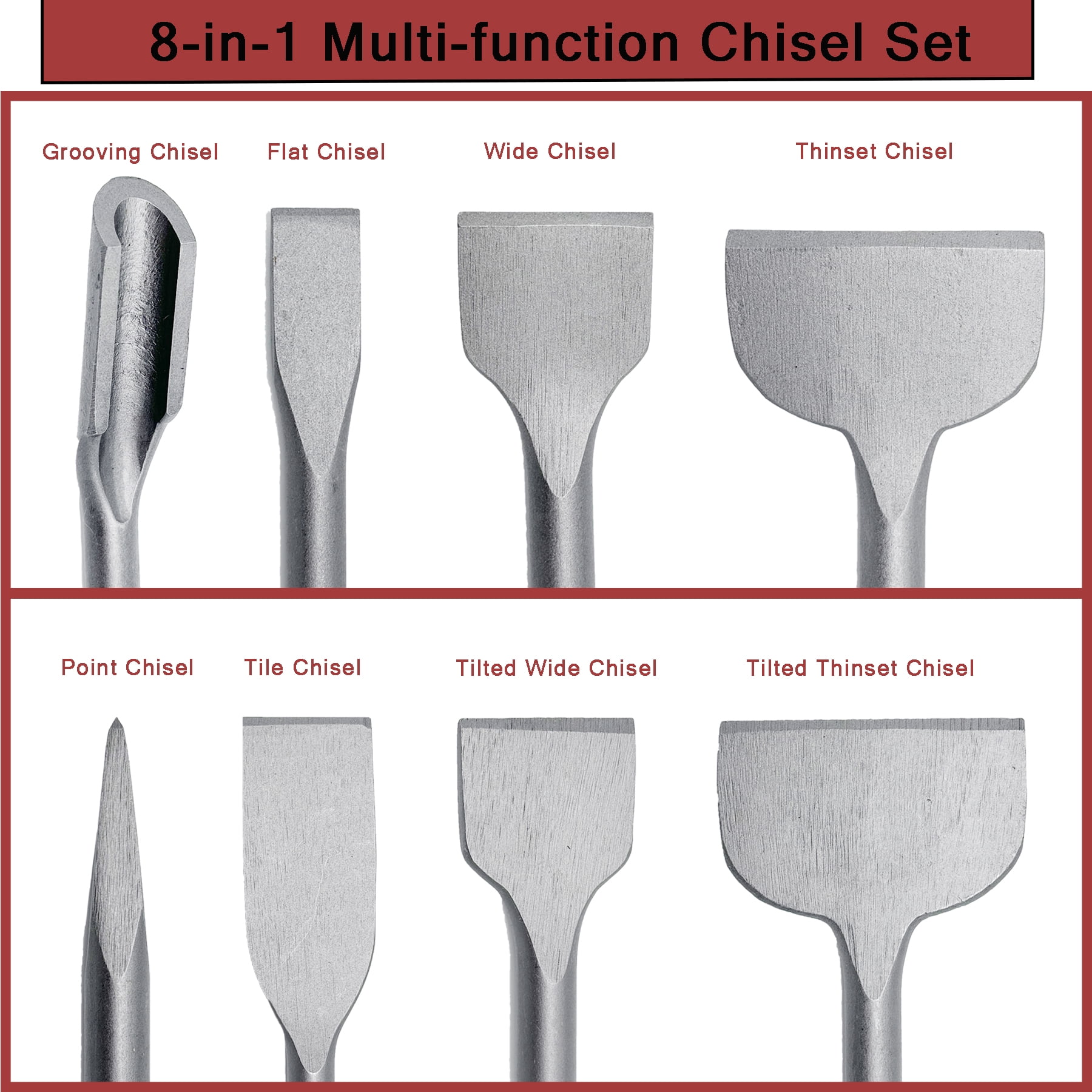 8 pcs SDS Plus Chisel Set Masonry Concrete Drill Bit Set Tile Removal Chisel Bits for Rotary Hammer