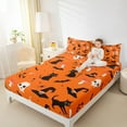 thumbnail image 4 of Manfei Halloween Cat Bed Sheets Set Queen Size, Gothic Skull Skeleton Bedding Queen Size, Orange Queen Sheet Sets, Super Cozy Room Decor, 4 Pieces, 4 of 7